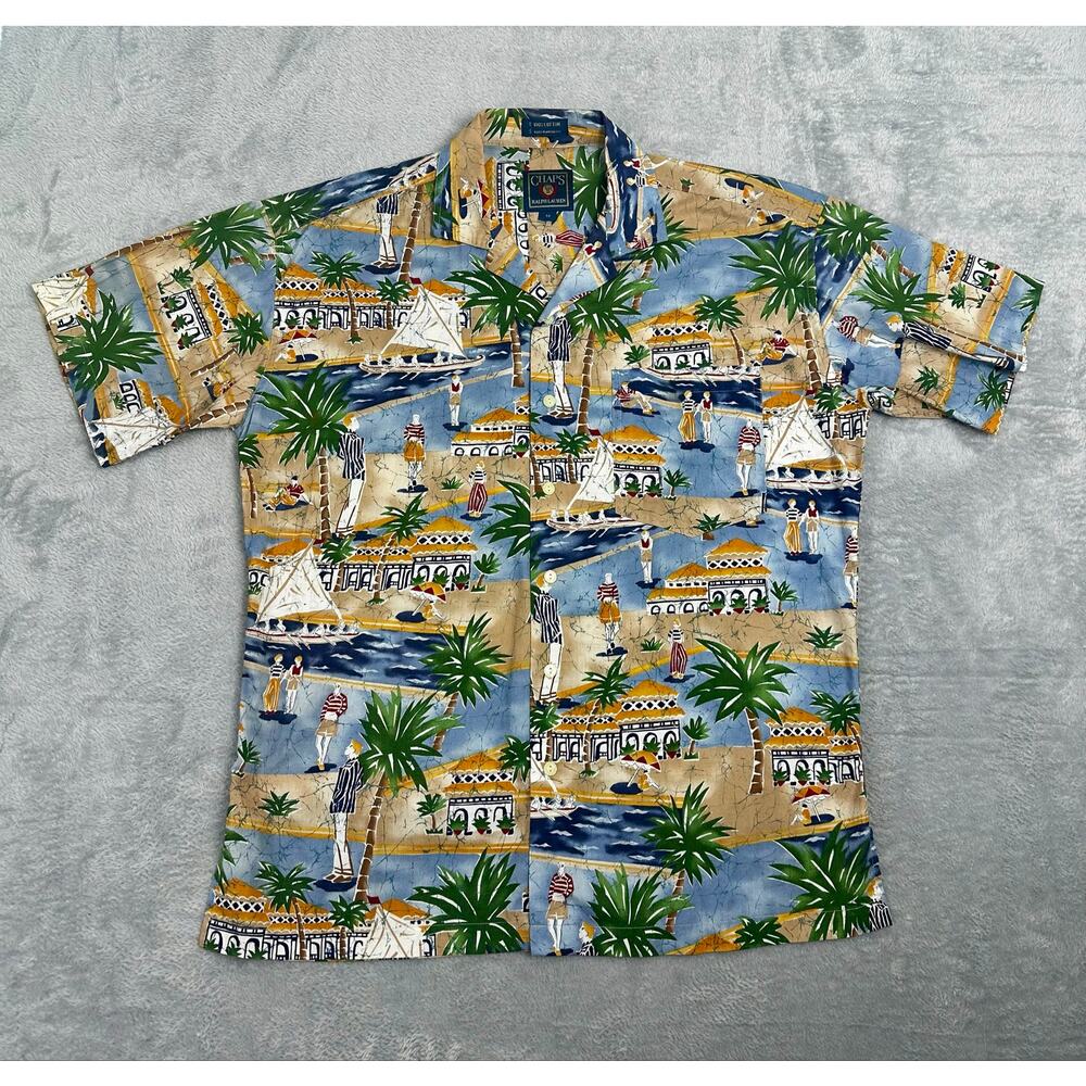 Vintage Chaps Ralph Lauren Hawaiian AOP Button Down Shirt Mens M Tropical